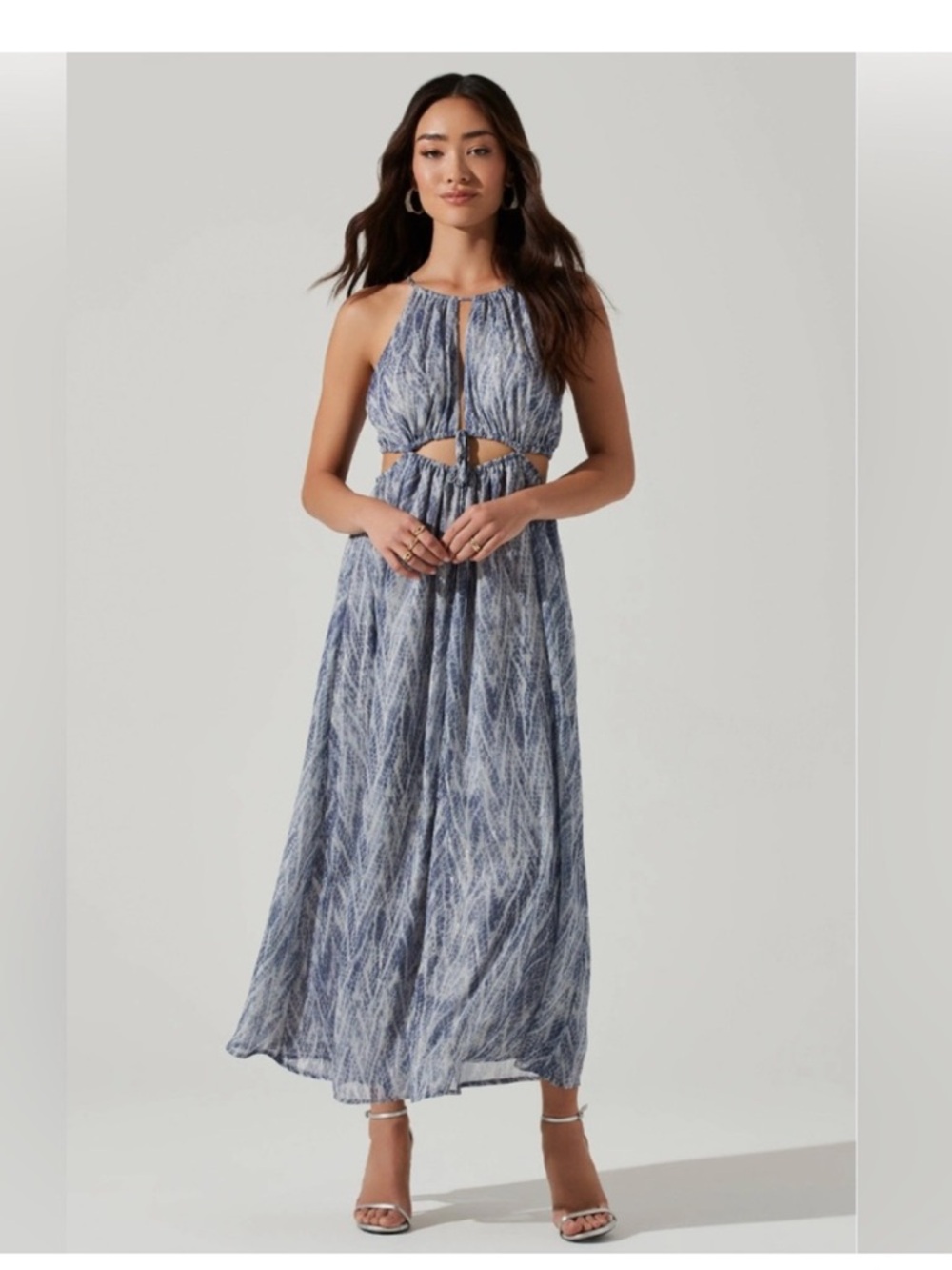 ASTR the Label Snakeskin Blue Halter‎ Cutout Maxi Dress